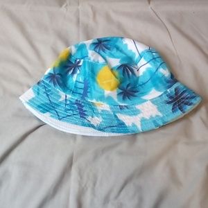 Blue and yellow tropical themed bucket hat